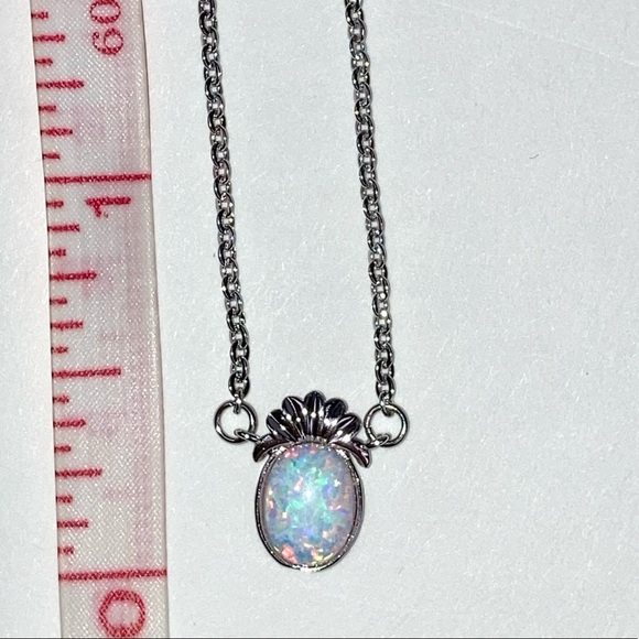 🆕 Pineapple Created Opal Dainty Necklace Silver Tone NWT - Picture 5 of 14